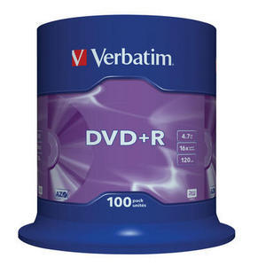 Диск DVD+R Verbatim 4.7Gb 16x Cake Box (100шт) 43551